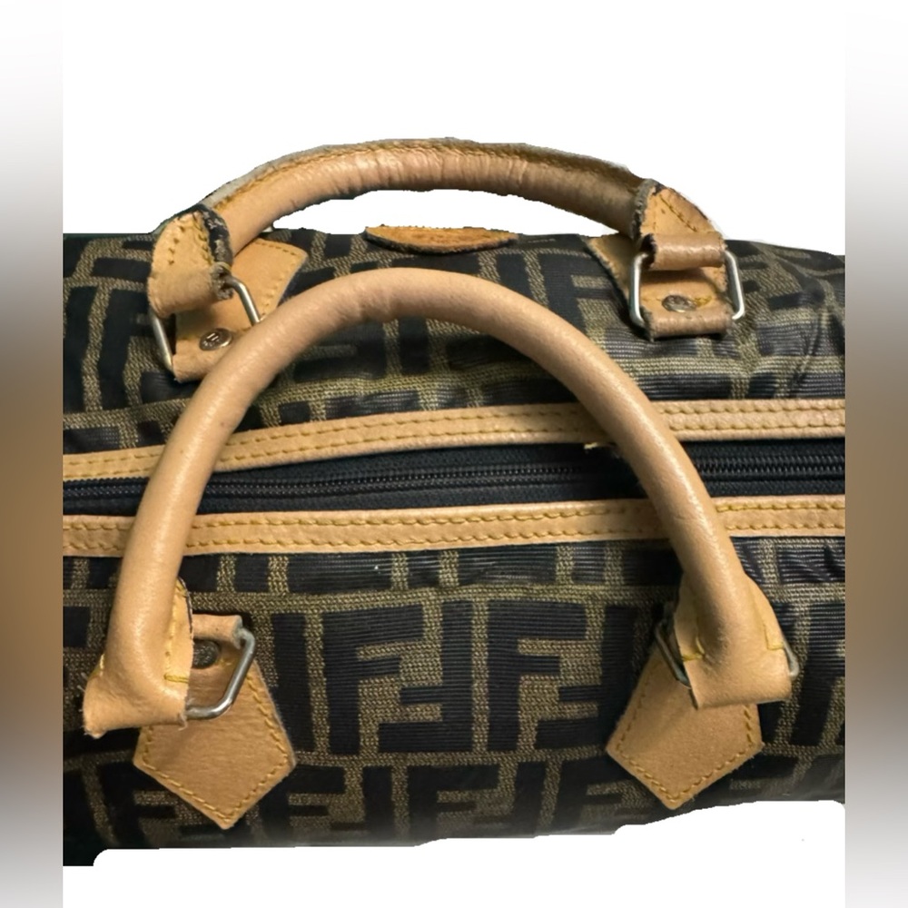 Vintage Fendi Zucca Black and Tan Bowling/Boston Bag - Picture 3 of 15